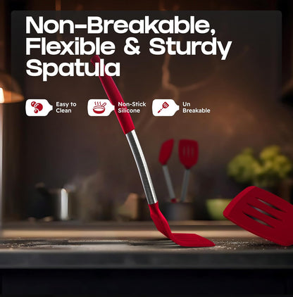 BakeRoyal Silicone Spatula Set - Turner Spatulas Silicone Heat Resistant 600°F - Slotted & Solid Spatula for Cooking Fish, Eggs, Pancakes Flipper – Spatulas for kitchen use – Black