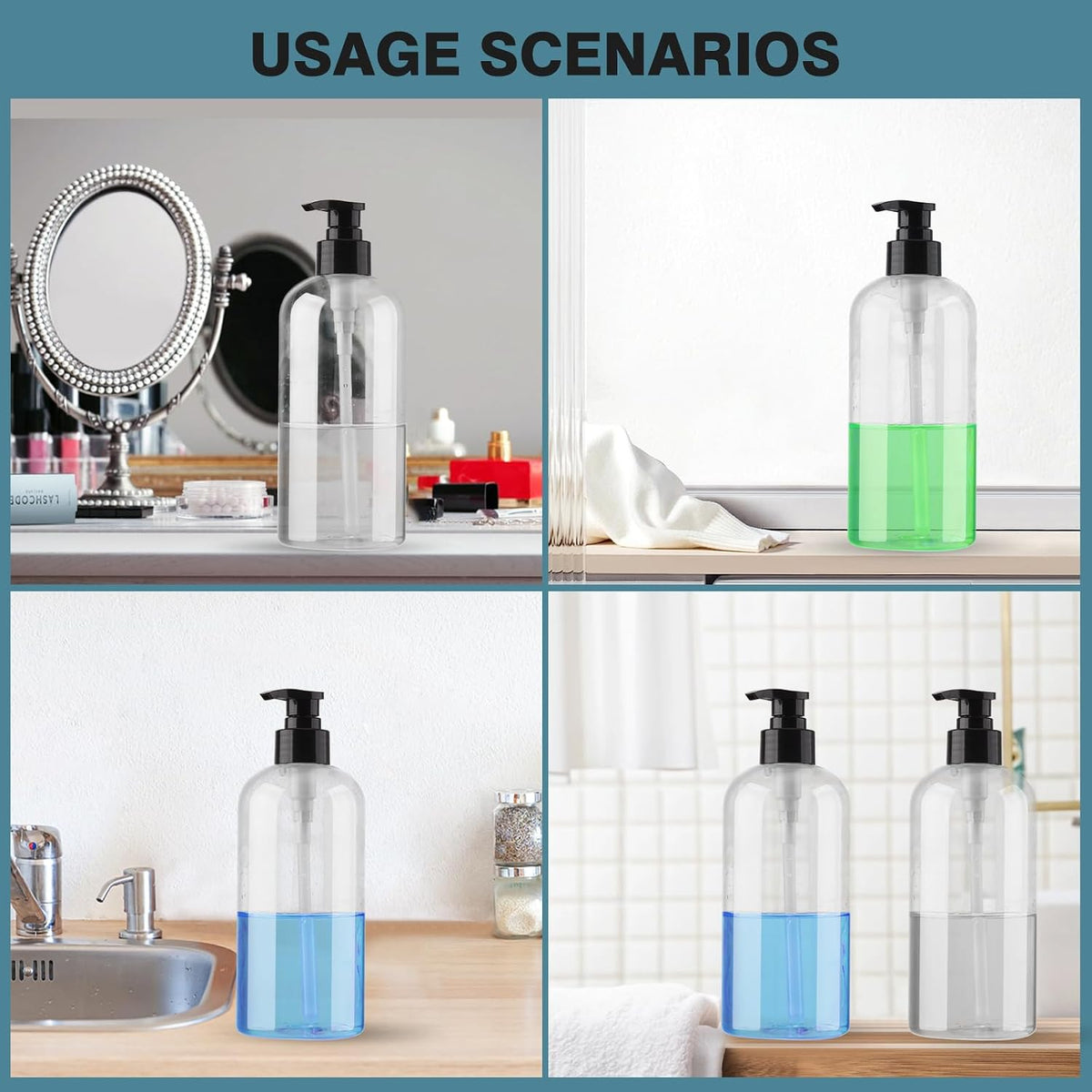 Plastic Pump Bottles Dispenser 2Pack 10oz Shampoo Bottle BPA Free