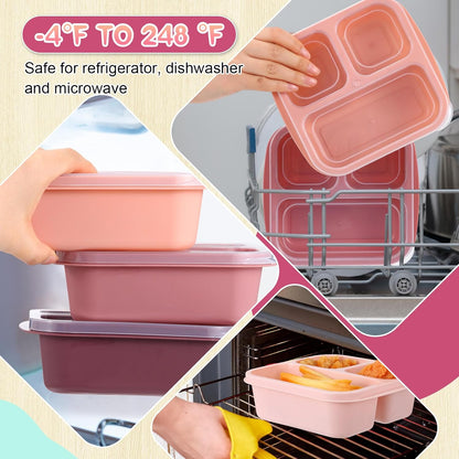 Honeydak 5 Pack Snack Containers 3 Compartment Bento Snack Boxes Divided Meal Prep Containers with Lids Reusable Adults Lunch Food Storage Box for School Work Travel(Elderberry)