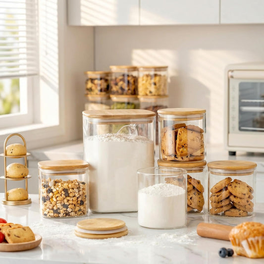 168oz 2 Pack Large Glass Storage Containers with Lids for Pantry Storage | Square Borosilicate Glass Jar with Airtight Lid Keep Flour, Sugar & Rice Fresh, Fit 10lb Bag, BPA-Free for Pantry Organizer