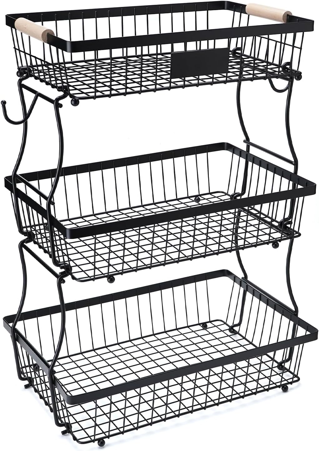 Fruit Basket Bowl 2 Tier Detachable with 2 Banana Hangers, Fruit Stand Holder for Kitchen Countertop, Metal Wire Vegetable Storage Organizer, for Bread Snack Veggies Produce, Black