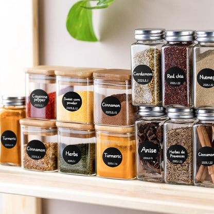 Segarty Food Label Stickers, 300 Pcs Blank Expiration Date Stickers to Write On, with 1 Black Pen, Waterproof Removable Freezer Labels for Glass Spice Jars, Canister, Food Container