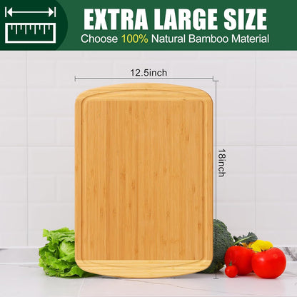Homaxy Extra Large Bamboo Cutting Boards for Kitchen, 18x12.5" Wood XL Cutting Board with Juice Groove, Butcher Block Wooden Chopping Board for Kitchen, Meat, Cheese, Fruit & Vegetables - Pre Oiled