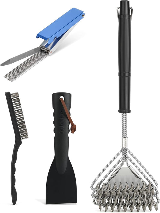 onlyfire 4-in-1 Grill Deep Cleaning Kit, Complete BBQ Cleaner Set for Gas, Charcoal, Electric & Flat-Top Grills – Heavy Duty Grill Brush, Burner Needle Cleaner & Scrapers