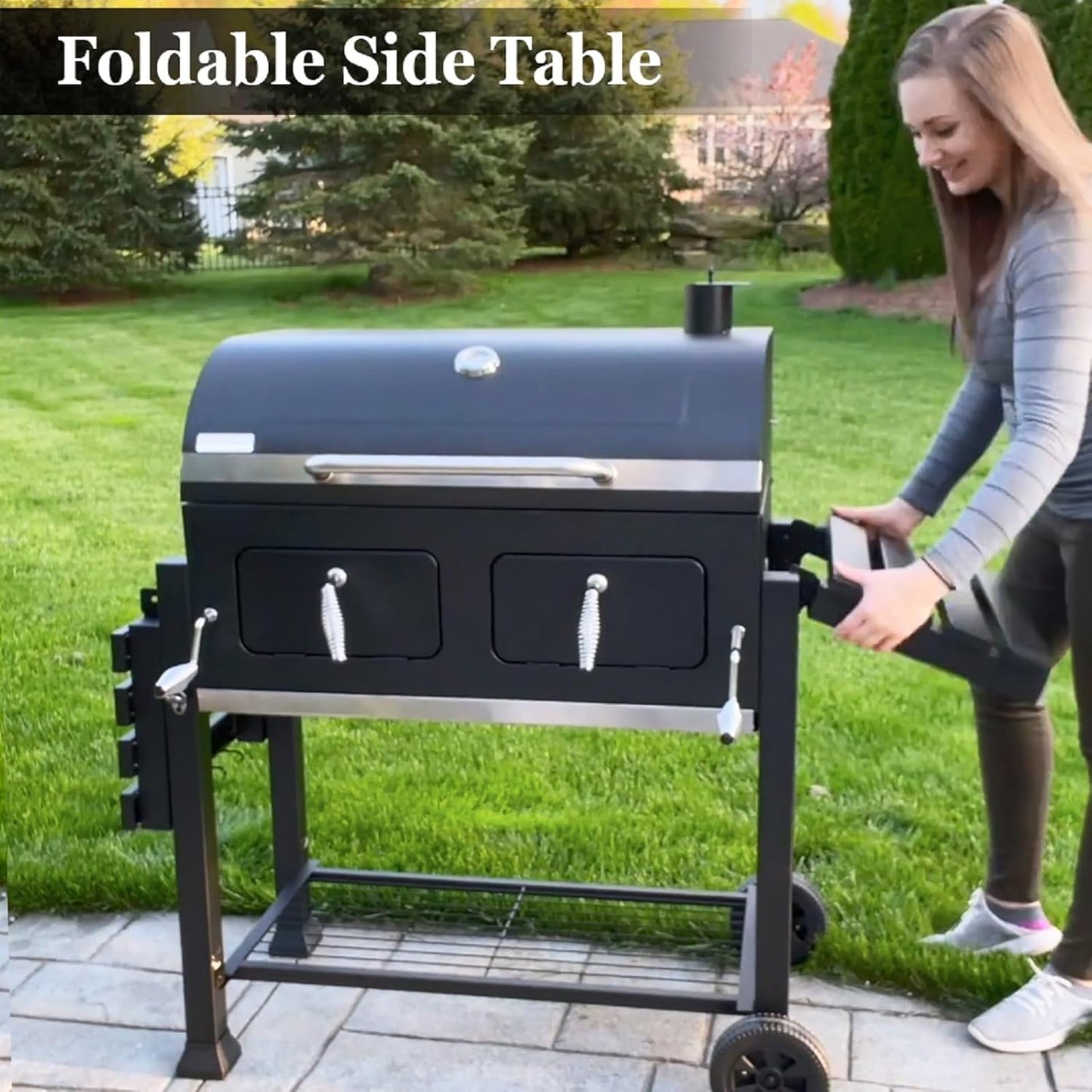 Sophia & William 18-Inch Vertical Charcoal Smokers BBQ Grills with Porcelain-Enameled Smoking Chamber & 2-Layer Smoking Shelves, Outdoor Smokers & Tabletop Grill Combo for Barbecue Camping(Black)