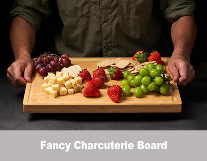 Bamboo Cutting Board for Kitchen, 18" Large Wood Charcuterie Cheese Board, Wooden Chopping Block with Side Handles and Juice Grooves