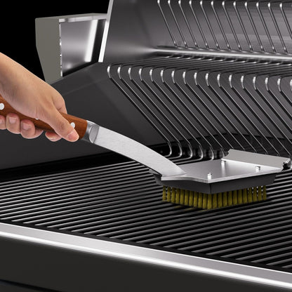 ENLOY Grill Brush and Scraper for Barbecue, 17" Grill Brush for Outdoor Grill, Extended Rosewood Handle and 2 Replaceable Copper Wire Brush Heads, Grill Cleaning Brush Grill Accessories for Most Grill