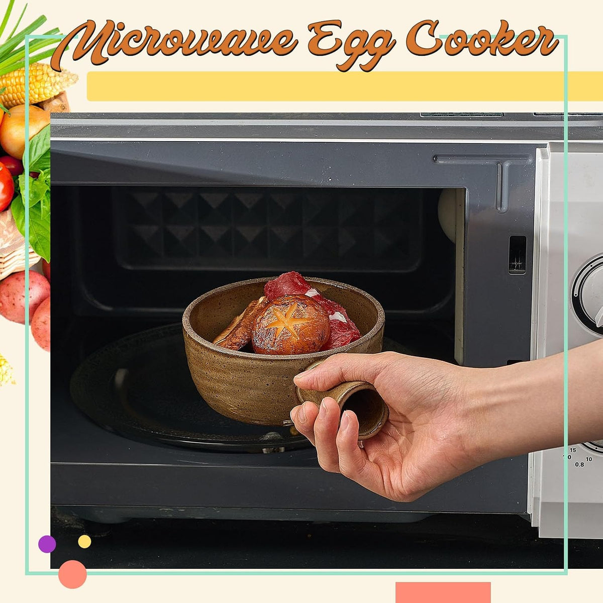 Maxdot Egg Cooker Egg Microwave Cooker with Lid and Hollow Hand Ceramic Microwave Egg Poacher Cooker for Household Use and Food Preparation