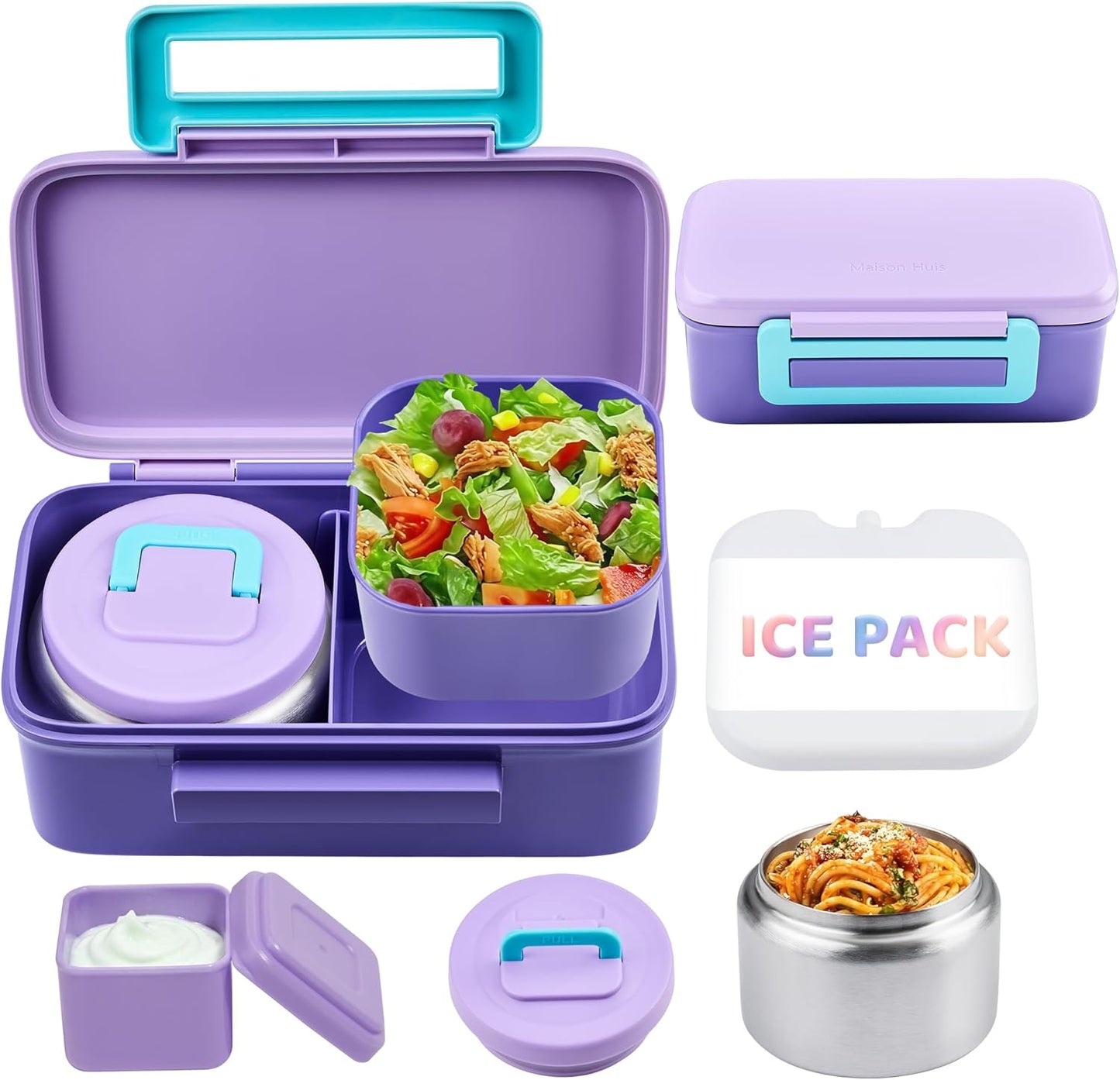 JXXM Bento Lunch Box for Kids With 8oz Thermo, Leakproof Bento Box with with 2 Compartments, Insulated Bottle, Lunch Bag, BPA Free Dishwasher Safe for School Girls Boys (Pink)