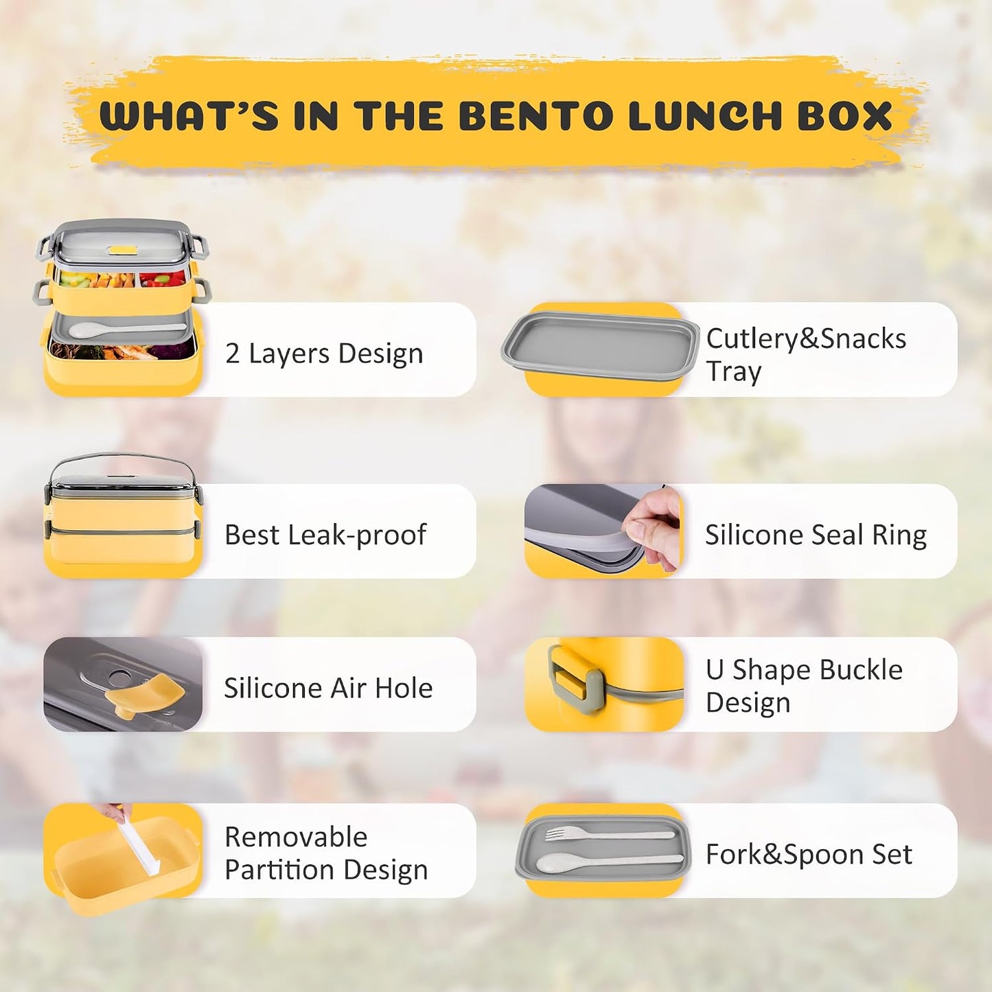Stainless Steel Bento Box for Adults&Kids,Japanese Leakproof Lunch Box Divided Food Meal Storage Containers Set Stackable 2 Layer for Children School Picnic Beige