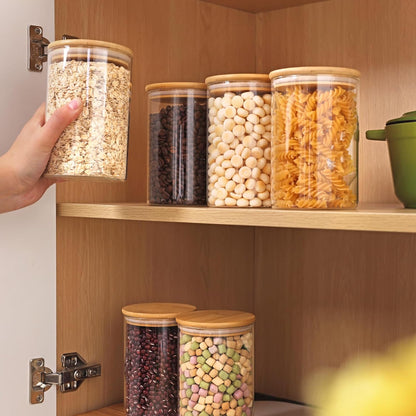 Moretoes 3 Pack 2qt Glass Storage Containers with Bamboo Press Lids, Large Airtight Food Storage Jars for Pantry, Flour, Sugar, Dry Goods