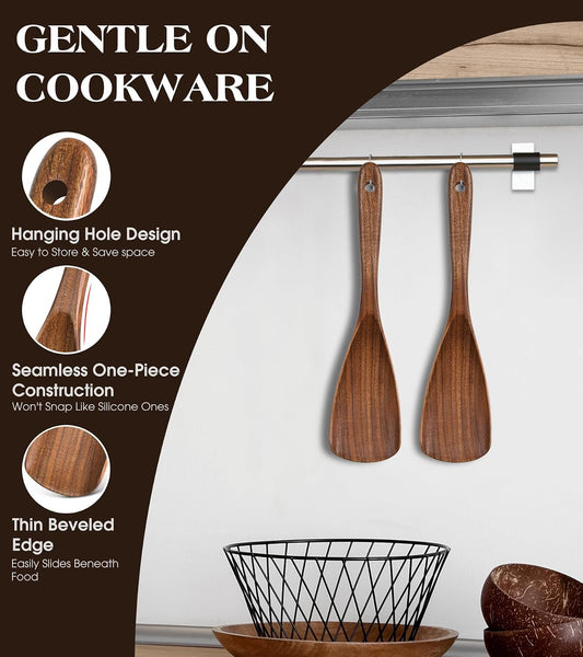 Wooden Spatula Spoon, Multifunction Spatula Cooking Spoon for Non Stick Cookware, Heat Resistant Acacia Wood Kitchen Utensils for Cooking, Serving, Scooping, Scraping, BPA-Free, 11.6 x 2.8 Inch