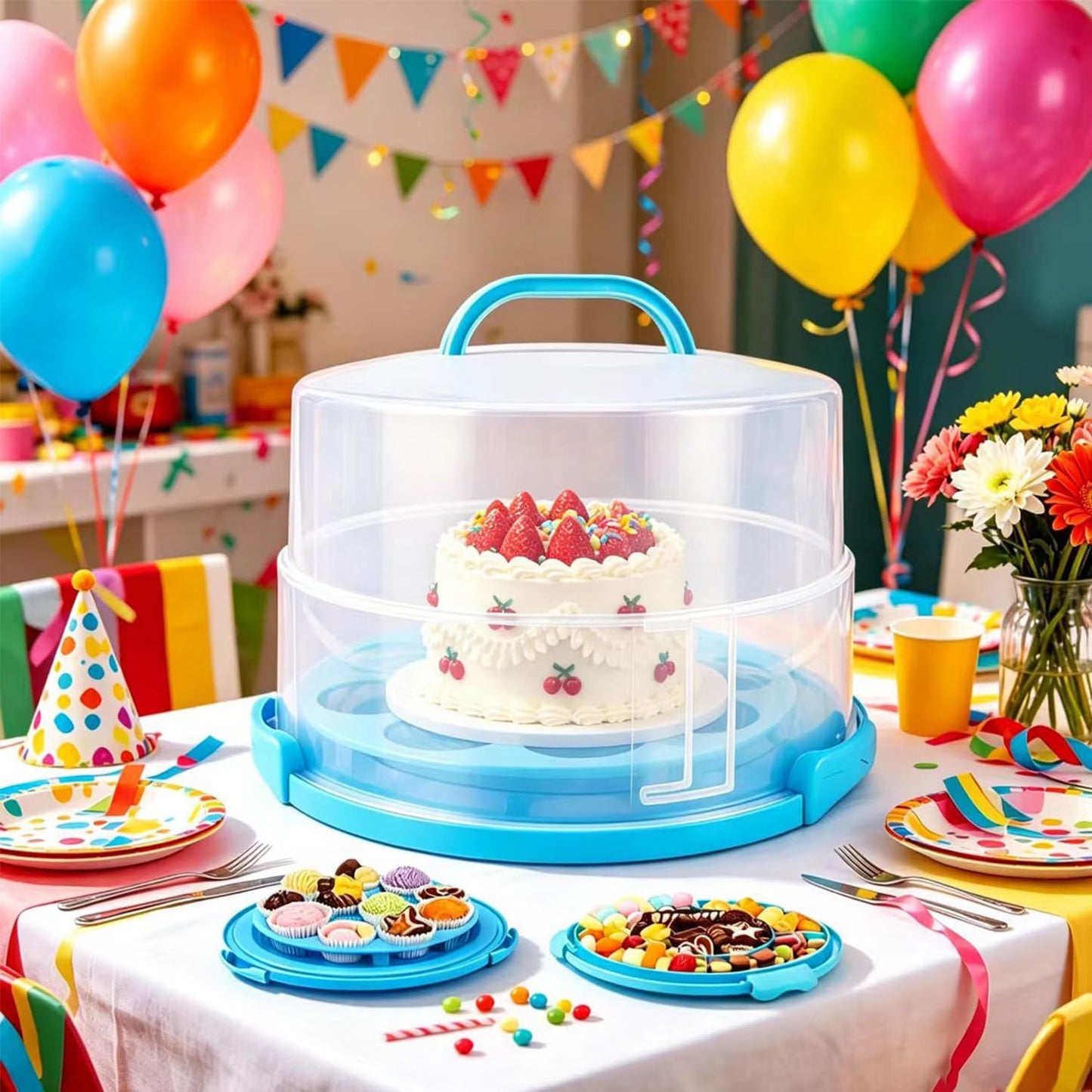 12 Inch Tall Cake Carrier Extra Large with Lid and Handle, Large Cake Transport Container Portable for Pies, Cupcakes, Cakes