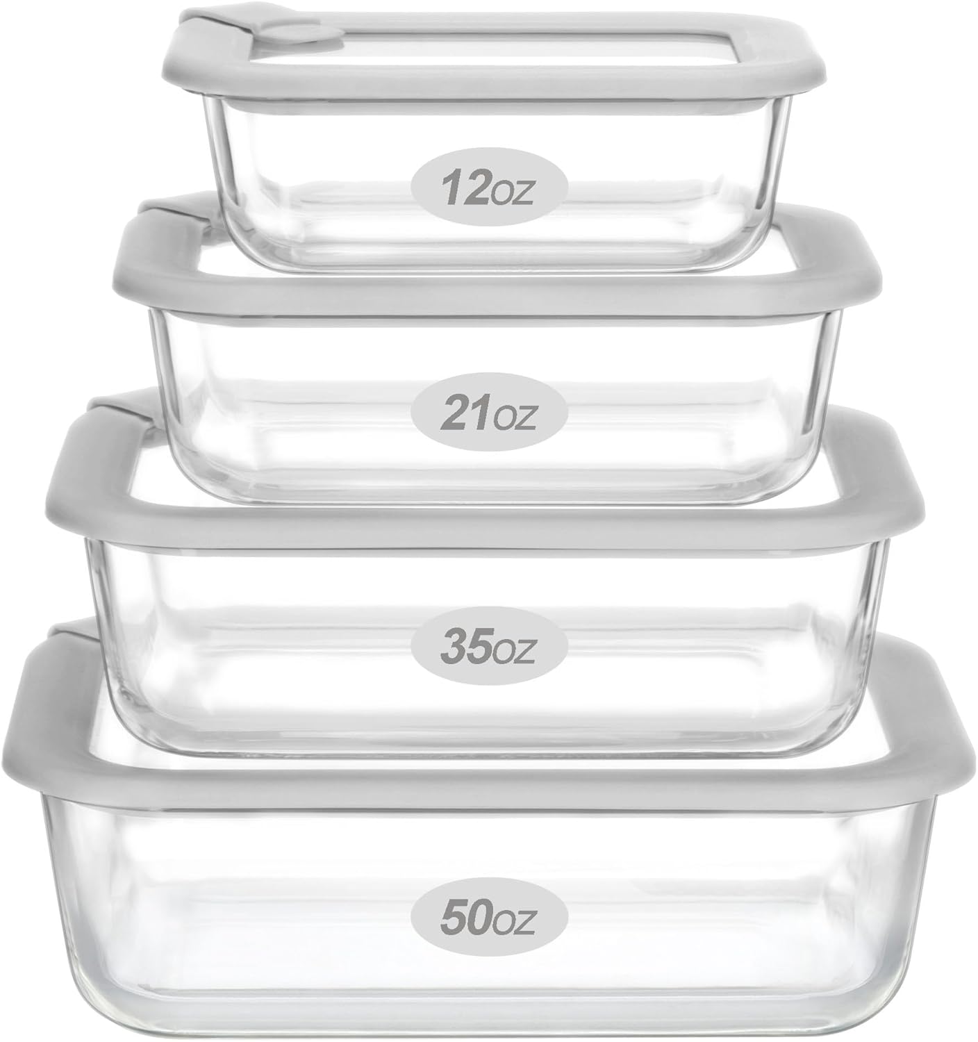 Glass Food Containers with Glass Lid, Microwave Safe Food Storage Container Set, 4 Pack of 35oz, Large Size Airtight Storage Set with Leak Proof Lids, Meal Prep Containers