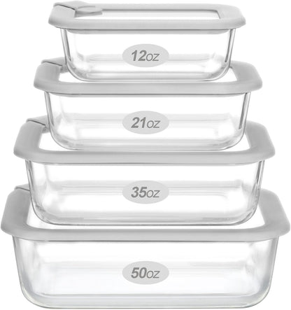 Glass Food Containers with Glass Lid, Microwave Safe Food Storage Container Set, 4 Pack of 35oz, Large Size Airtight Storage Set with Leak Proof Lids, Meal Prep Containers