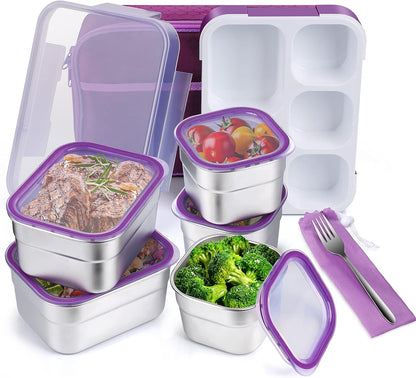DaCool Stainless Steel Lunch Box Bento for Kids Adults Leakproof BPA-Free Metal Lunch Containers Tray 5-Compartment with Fork for Girls Food Snack Containers for School Outdoors, Pink