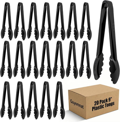 Plastic Serving Tongs, Black Disposable Kitchen Salad Tongs