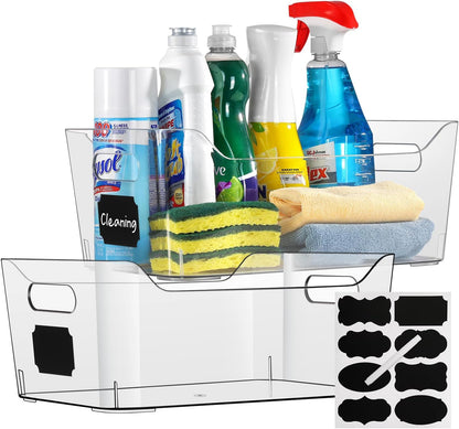 ShelfShaper Plastic Clear Storage Bins with Labels, Home Freezer Refrigerator Pantry Organizers and Storage Containers Fridge Organizer Bins Kitchen Organization Cabinet Medicine Bin for organizing