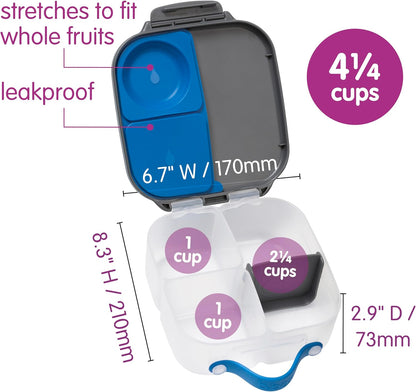 b.box Mini Lunch Box 2-Pack, Leak Proof Bento Box for Kids, 3 Compartment Snack Containers Ages 3+, Lunchbox for Daycare + School, Dishwasher Safe, BPA-Free, PFAS-Free, 4.25 Cup - Blue + Green