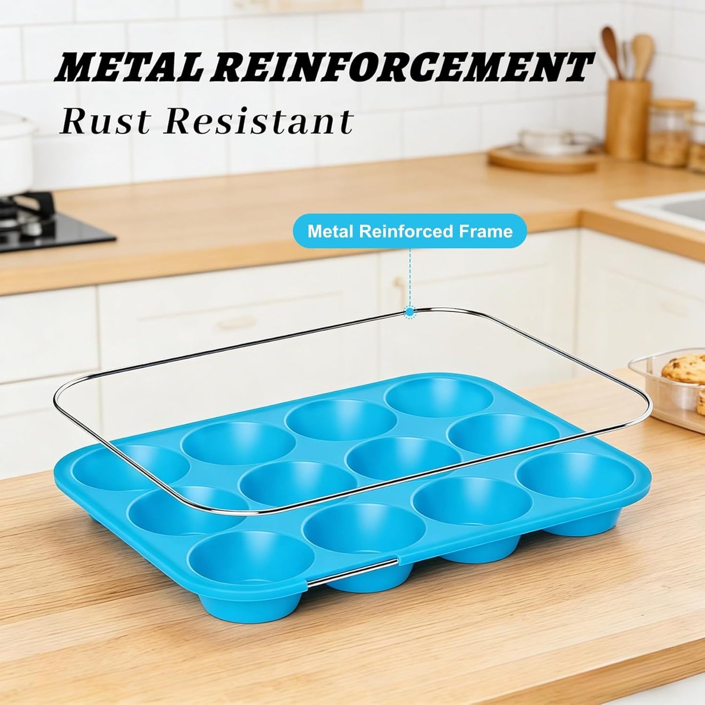 2Pack Silicone Muffin Pans with Metal Reinforced Frame,12 Cup Regular Size Silicone Cupcake Pan,Muffin Tin,Nonstick Cupcake Baking Molds for Muffins,Cupcakes,Egg Bites,BPA Free (2Pack Red)