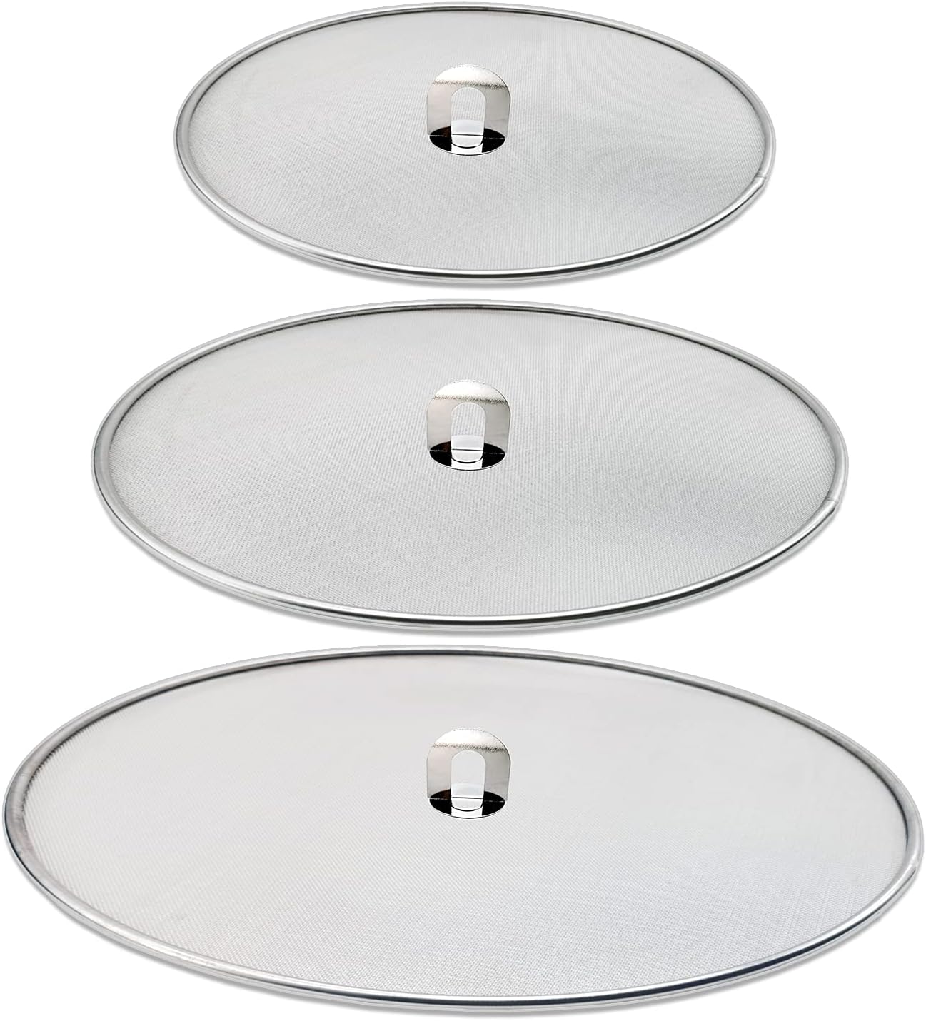 3 Pack Grease Splatter Screen for Frying Pan with Fold Flat Knob-Grease Splatter Guard Shield-No Cooking Oil Mess–No Burns–Ultra Fine Mesh Lids-Rust Free Stainless Steel- 9.8,11.5,13 Inch