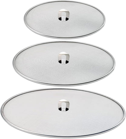 3 Pack Grease Splatter Screen for Frying Pan with Fold Flat Knob-Grease Splatter Guard Shield-No Cooking Oil Mess–No Burns–Ultra Fine Mesh Lids-Rust Free Stainless Steel- 9.8,11.5,13 Inch