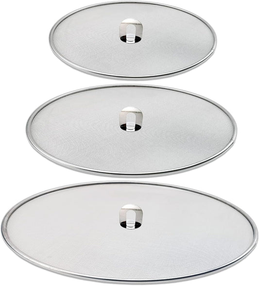3 Pack Grease Splatter Screen for Frying Pan with Fold Flat Knob-Grease Splatter Guard Shield-No Cooking Oil Mess–No Burns–Ultra Fine Mesh Lids-Rust Free Stainless Steel- 9.8,11.5,13 Inch