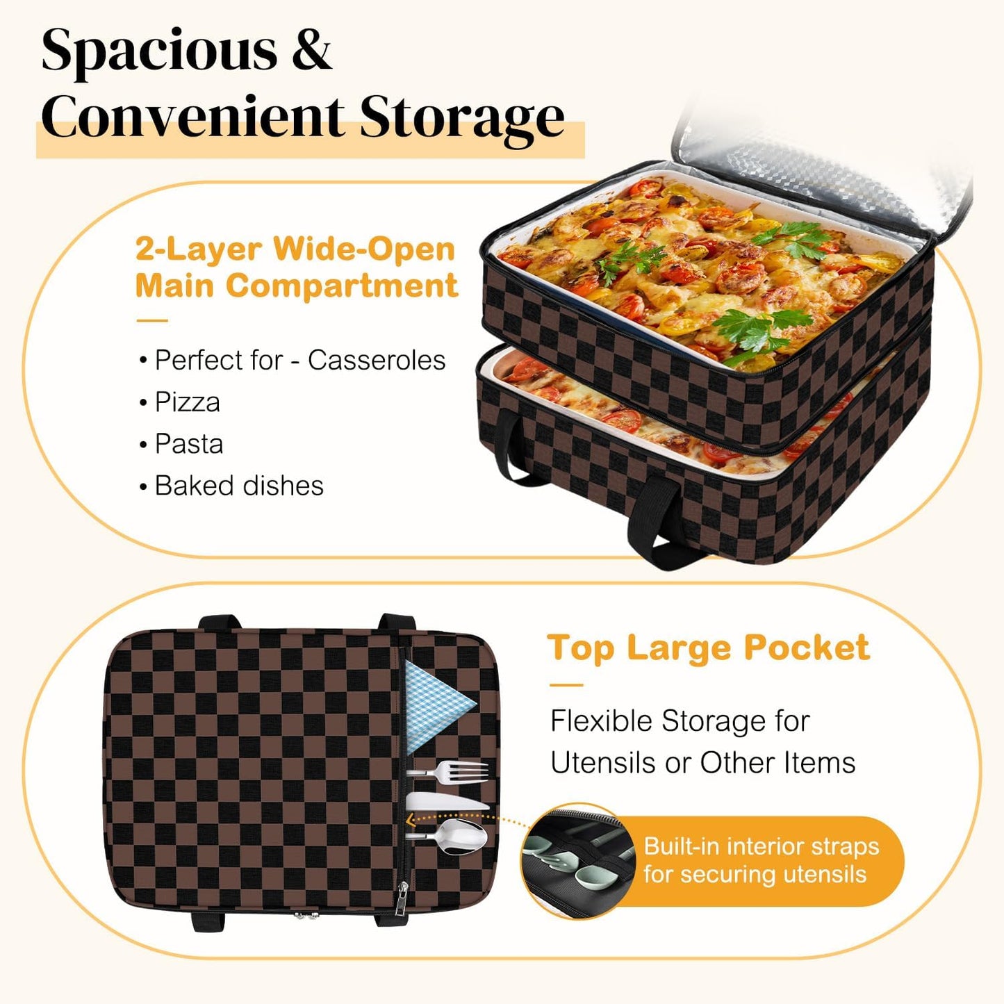 Coobiiya Insulated Casserole Carrier,Lasagna Lugger Tote Keeps Food Hot or Cold,Thermal Lunch Bag Warmer & Cooler Carrier Bag,Portable Tote Bag Fits 9" x 13" Baking Dish for Picnic and Cookout