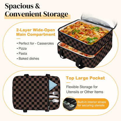 Coobiiya Insulated Casserole Carrier,Lasagna Lugger Tote Keeps Food Hot or Cold,Thermal Lunch Bag Warmer & Cooler Carrier Bag,Portable Tote Bag Fits 9" x 13" Baking Dish for Picnic and Cookout