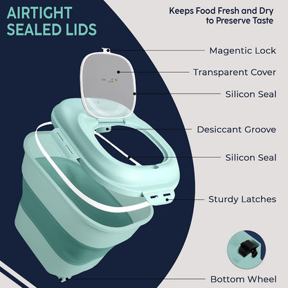 Dog Food Storage Container 30-35 lb, Airtight Collapsible Cute Dog Food Container with Wheels & Scoop, Stackable Pet Food Storage Container for Dog & Cat Food
