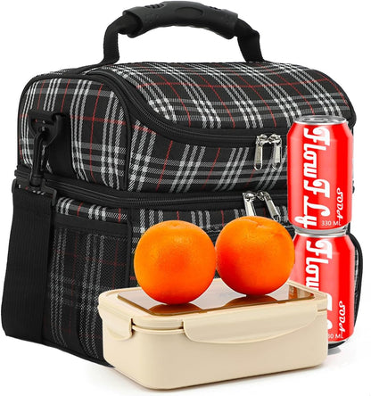 FlowFly Double Layer Cooler Insulated Lunch Bag Adult Lunch Box Large Tote Bag for Men, Women, With Adjustable Strap,Front Pocket and Dual Large Mesh Side Pockets