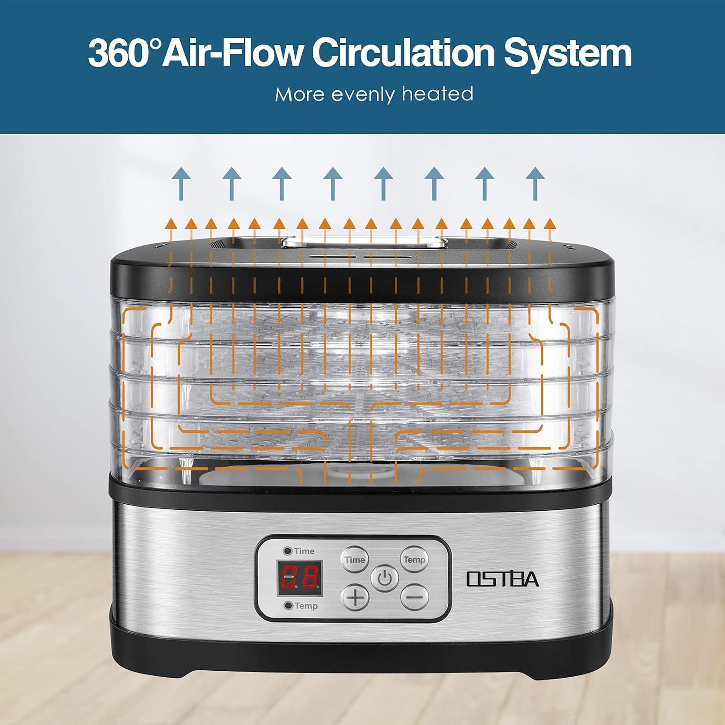 OSTBA Food Dehydrator Machine Adjustable Temperature & 72H Timer, 5-Tray Dehydrators for Food and Jerky, Fruit, Dog Treats, Herbs, Snacks, LED Display, 240W Electric Food Dryer, Recipe Book