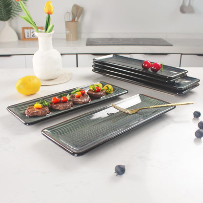 Porcelain Rectangular Plates, Large Cookie Trays, Set of 4, Shatterproof, Dishwasher-Safe, Perfect for Sushi, Baguettes, Snacks, Appetizers, Rolls, or Table Centerpieces.