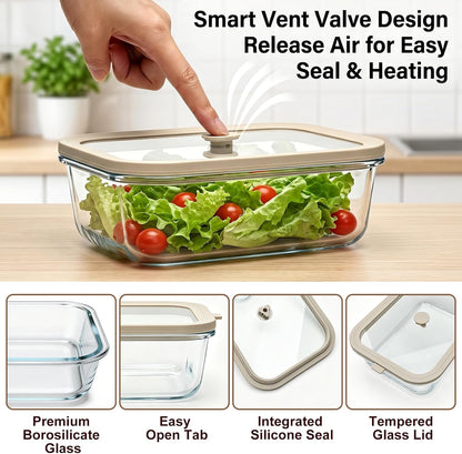 5 Pack 35 oz Glass Meal Prep Containers, Plastic-Free Glass Food Storage Containers with Lids, 4.4 Cups Airtight Glass Lunch Containers for Leftovers, Microwave, Oven, Freezer and Dishwasher