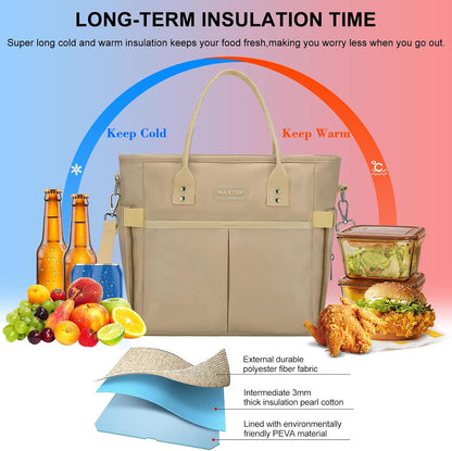 MAXTOP Lunch Bag Women for Work Insulated Thermal Lunch Box for Men with Wide-Open Pocket Reusable Leakproof Cooler Bags with Removable Shoulder Strap for Teacher Nurse Office Picnic Travel Black