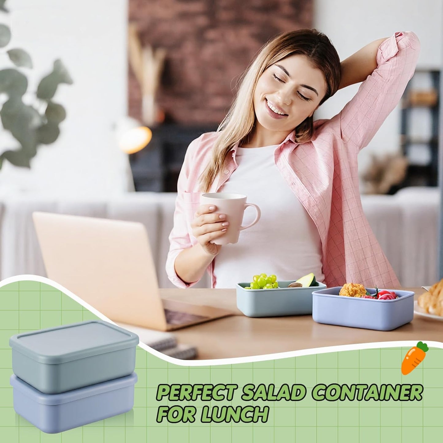 Layhit 4 Pcs Silicone Bento Box for Adults, 27 oz Bento Lunch Container Reusable 3 Compartment Lunchable Food Container for Women Men, Leak Proof Microwave Dishwasher Freezer Safe (Cool Colors)