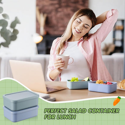Layhit 4 Pcs Silicone Bento Box for Adults, 27 oz Bento Lunch Container Reusable 3 Compartment Lunchable Food Container for Women Men, Leak Proof Microwave Dishwasher Freezer Safe (Cool Colors)