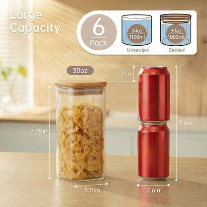 Extra Large Square Glass Flour & Sugar Storage Containers with Airtight Lids, 168oz 2 Pack Glass Jars with Bamboo Lids, Air tight Pantry Food Storage Containers for Cereal, Pasta, Rice Organizers