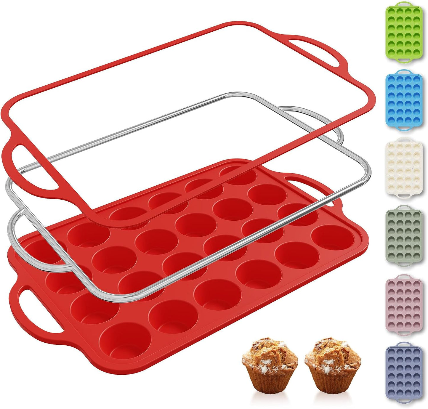2 Packs 12 Cups Silicone Muffin Pan for Baking with Metal Reinforced Frame Regular Size Cupcake Pan Tray Egg Bites Silicone Cookie Molds Muffin Tin Tart Pans Sheet Set for Oven Dishwasher Safe