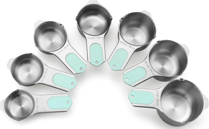 Spring Chef Stainless Steel Measuring Cups Set of 7 with Pour Spout - Nesting Kitchen Tools with Easy Read Markings to Measure Dry or Liquid Ingredients - Metal Measuring Cups for Baking & Cooking