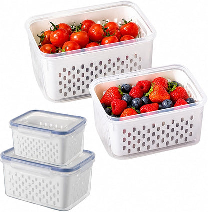 2 Pcs Fruit Storage Containers for Fridge with Removable Colander & Lid