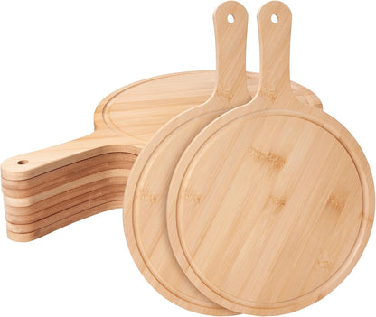 WILLOWDALE 10pcs Wood Cutting Boards for Kitchen, 10" Round Charcuterie Boards Wood Serving Board for Pizza, Cheese, Dessert, Wooden Cutting Board with Handle Fruit Vegetable Bamboo Cutting Board Set