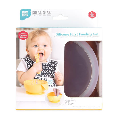 Bumkins Baby Bowl, Silicone Feeding Set with Suction for Baby and Toddler, Includes Spoon and Lid, First Feeding Set, Training Essentials for Baby Led Weaning for Babies 4 Months Up, Sage