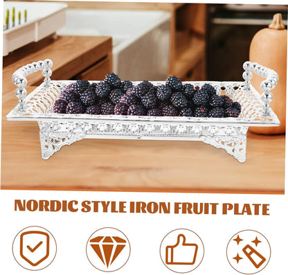 COLLBATH Nordic Style Fruit Plate with Handle 2Pc Metal Snack Serving Tray for Dried Fruits and Appetizers Elegant Gold Platter for Kitchen and Entertaining