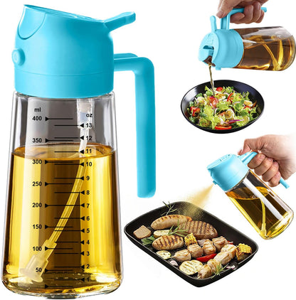 TrendPlain 16oz/470ml Glass Olive Oil Sprayer for Cooking – 2 in 1 Olive Oil Dispenser Bottle for Kitchen Gadgets and Air Fryer Accessories, Salad, BBQ - Black