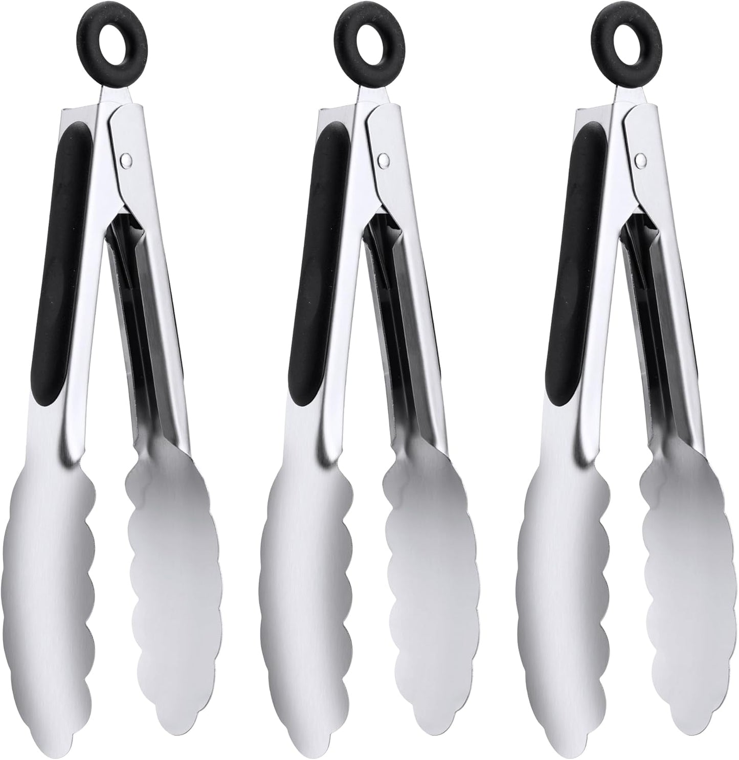 Stainless Steel Tongs Set, Food Grade Stainless Steel Kitchen Tongs, Heat Resistant 600 Degrees, for Cooking, BBQ Barbecue, Grilling, Buffet, Serving (7"+9"+12")