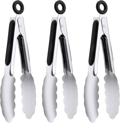 Stainless Steel Tongs Set, Food Grade Stainless Steel Kitchen Tongs, Heat Resistant 600 Degrees, for Cooking, BBQ Barbecue, Grilling, Buffet, Serving (7"+9"+12")