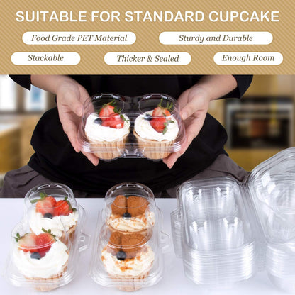 Cupcake Boxes Individual Cupcake Containers, 50 Packs Regular Single Cupcake Holder High Topping for Muffins, Thicker Stackable Plastic Cupcake Carrier for Party (50 pack)
