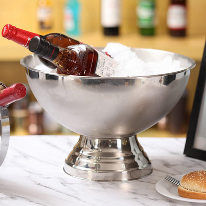Large Ice Bucket 13L Stainless Steel Champagne Bowl Ice Bucket with Ice Scoop Semicircle Drink Tub with Integrated Base Silver Beverage Tub for Parties, Cocktail Bar, Chilling Wine (1 Pack-Silver)