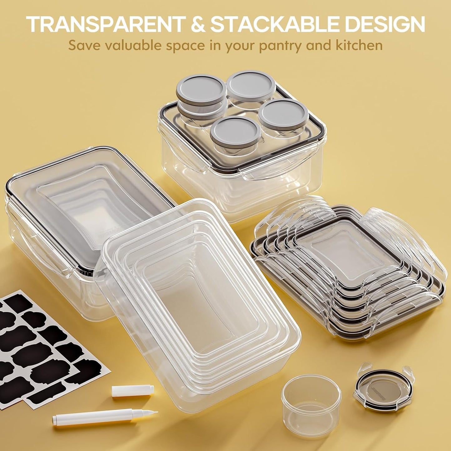 HOMETALL 40 PCS Food Storage Containers with Lids Airtight, 100% Leakproof Plastic Meal-Prep Containers Reusable(20 Containers & 20 Lids),Microwave and Dishwasher Safe, Includes Labels & Pen